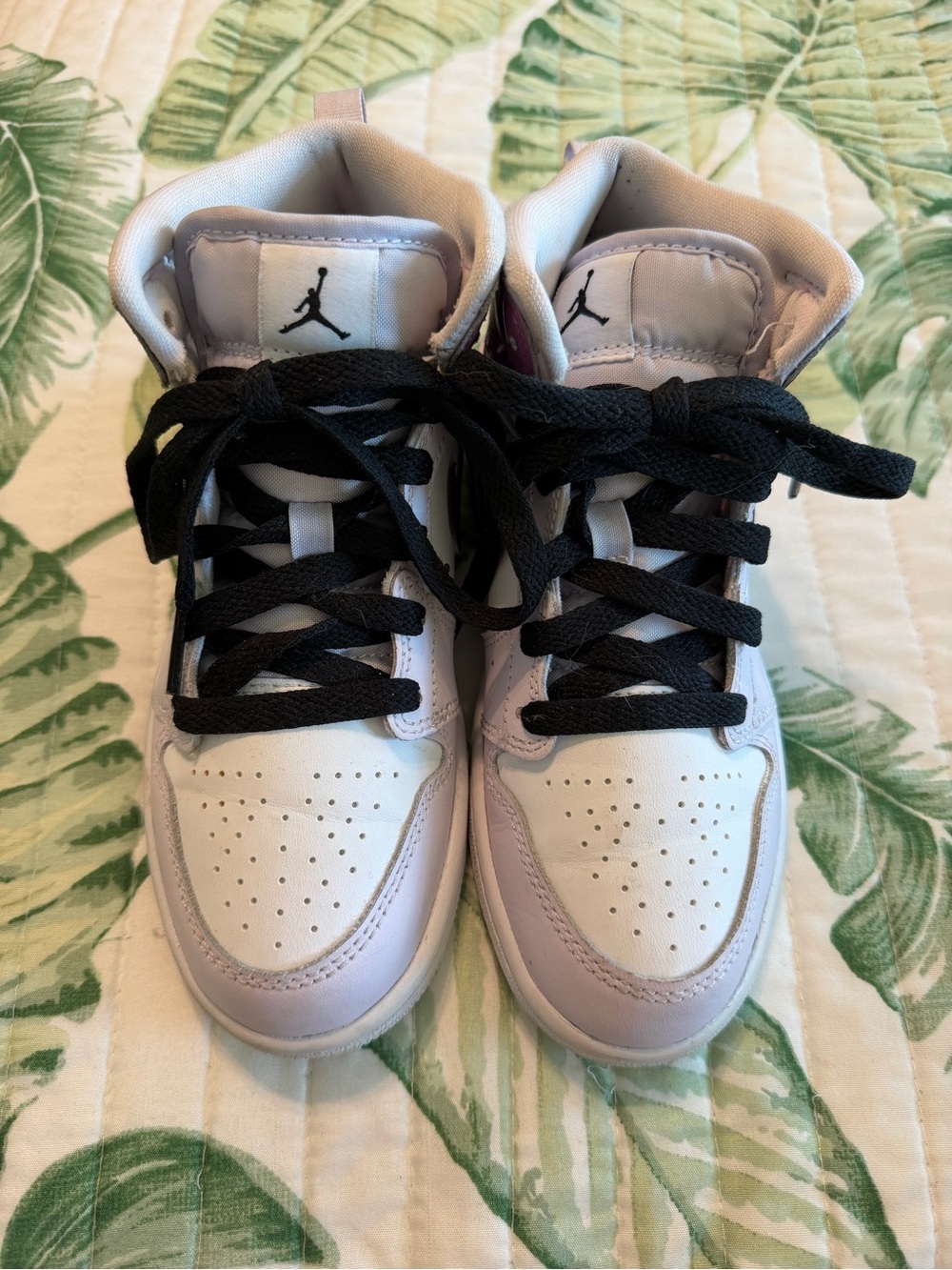 Jordan Kids' White & Light Purple High-Top Sneakers with Black Laces